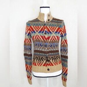 Ralph Lauren Beige and Multicolor Geometric Cardigan